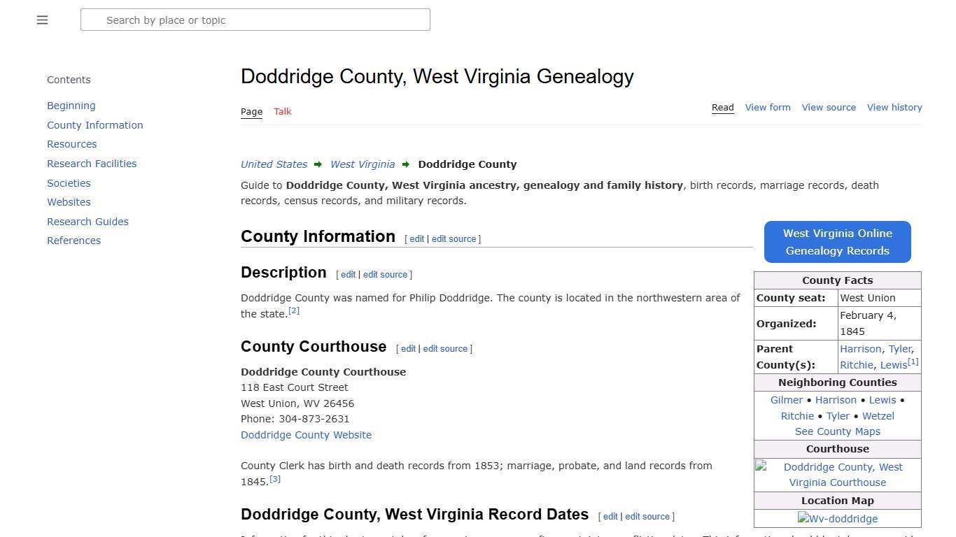 Doddridge County, West Virginia Genealogy • FamilySearch